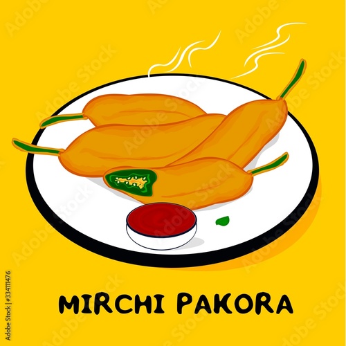 Chili Pakora or Mirchi Pakora indian Street Food Vector