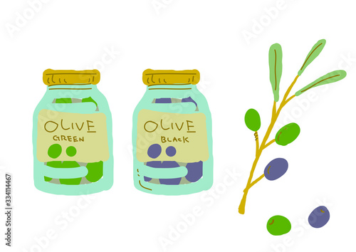 食材　手描き　オリーブ瓶詰