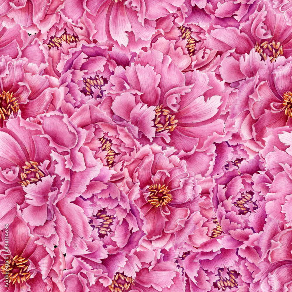 Pattern with watercolor peonies