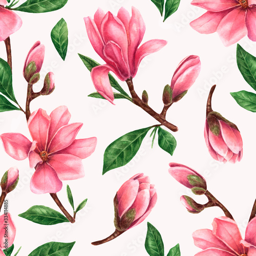 Seamless pattern of Magnolia flowers