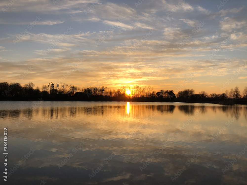 Sunset reflection in a lake around Zelhem