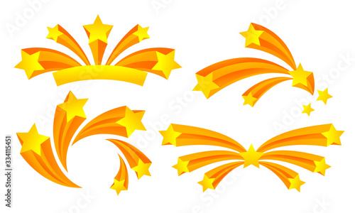 Star Fireworks or Salute Explosion with Flaring Sparkles Vector Set