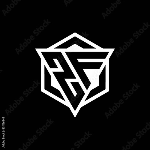 ZF logo monogram with triangle and hexagon shape combination