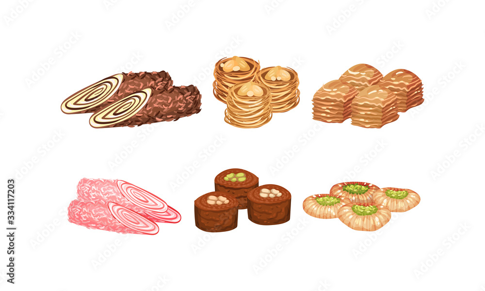Oriental Sweets and Turkish Delights with Baklava Vector Set Oriental Sweets and Turkish Delights with Baklava Vector Set