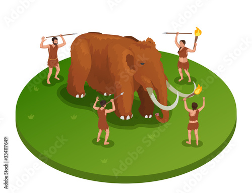 Mammoth Hunt Isometric Composition