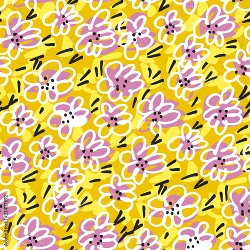 Positive mood bright yellow floral tile pattern