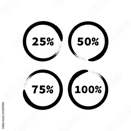 Black round progress bars in grunge style. Progress bar elements. Progress bar vector. Round progress bar. Interface element. Percent bar
