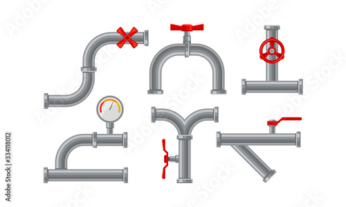 Pipe Fitting or Adapters with Valves Isolated on White Background Vector Set