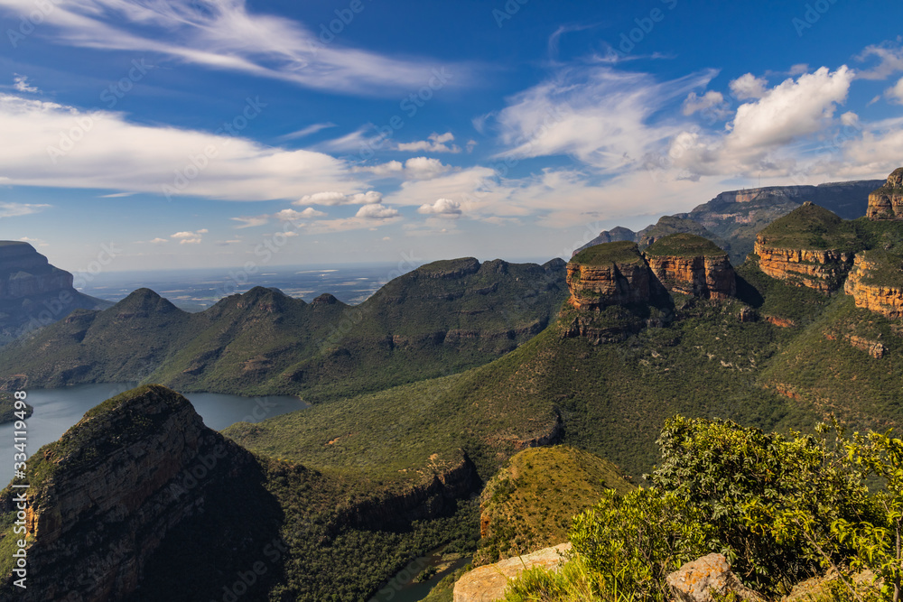 Obraz premium Blyde River Canyon is the second largest canyon in Africa and famous for its 3 rocks shaped into rondavels which is the houses of the indigenous people