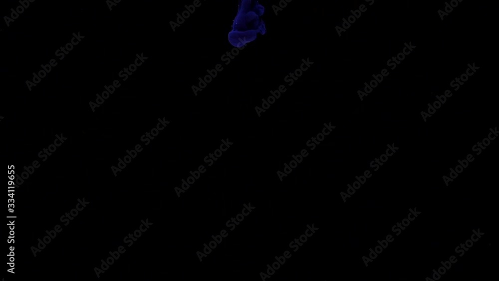 Dark blue ink drops in water and mixes, swirling softly underwater on black background with copy space. Colored acrylic cloud of paint isolated. Colorful abstract smoke explosion animation Slow motion Dark blue ink drops in water and mixes, swirling softly underwater on black background with copy space. Colored acrylic cloud of paint isolated. Colorful abstract smoke explosion animation Slow motion