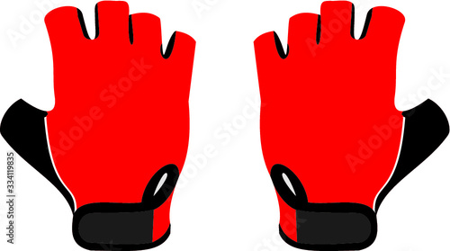 Red cycling gloves  Sport gloves isolated on white background. Gloves design for active sport. Insulated gloves vectorillustration for motocross, cycling and mountain biking. Custom design.