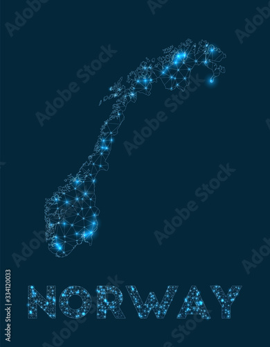 Norway network map. Abstract geometric map of the country. Internet connections and telecommunication design. Creative vector illustration.