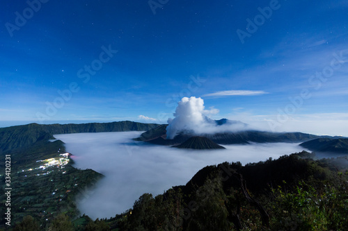 Volcano Mount Bromo With the stars in the morning at Indonesia.