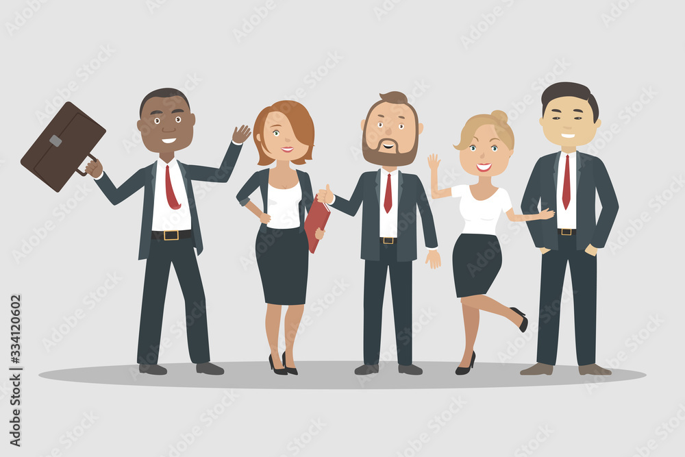 Group of happy employees. Vector illustration.