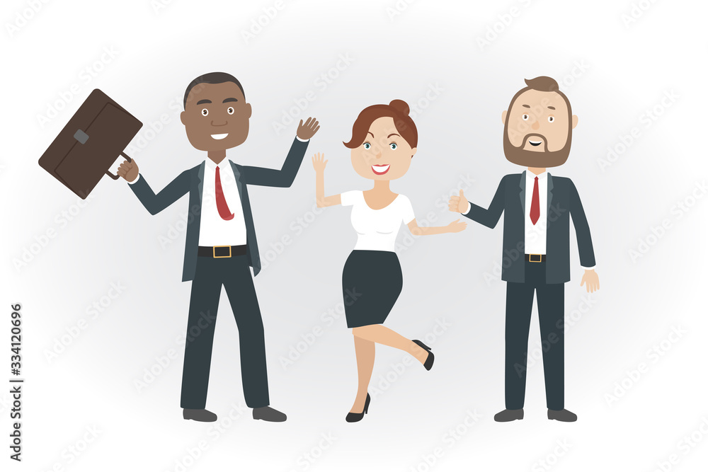 Joyful office workers celebrating success. Vector illustration.