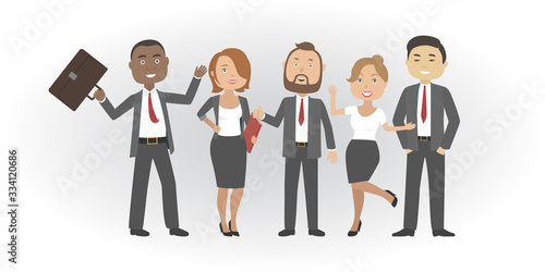 Multiethnic group of people celebrating victory. Vector illustration.