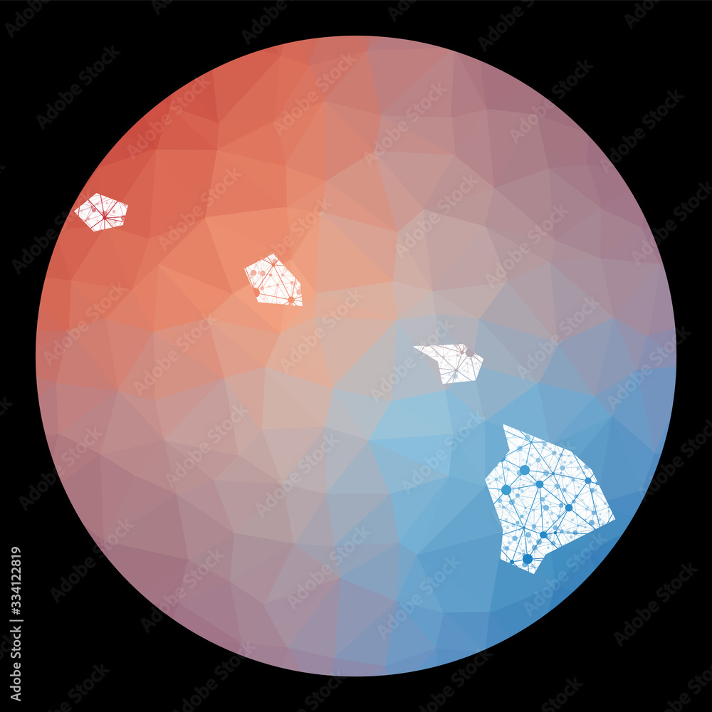 Vector network Hawaii map. Map of the us state with low poly background ...