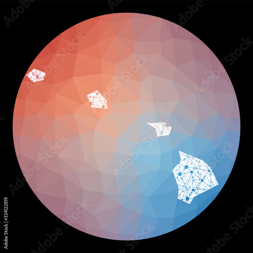 Vector network Hawaii map. Map of the US state with low poly background. Rounded Hawaii illustration in technology, internet, network, telecommunication concept style. Cool vector illustration.