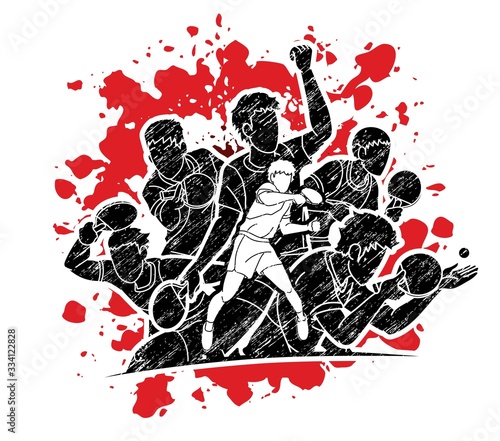 Group of Ping Pong players, Table Tennis players action cartoon sport graphic vector.