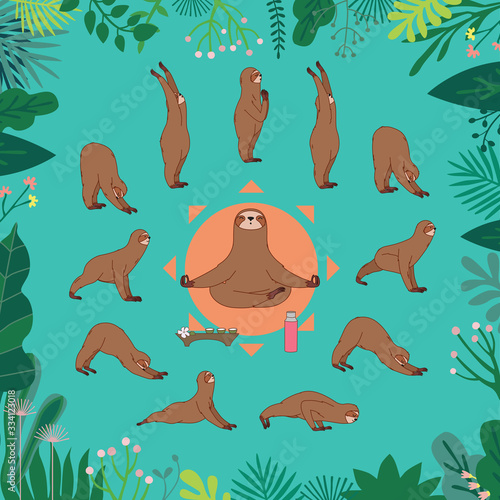 Surya Namaskara Sloth yoga illustration