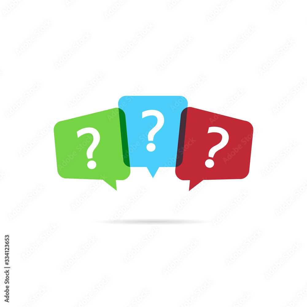 Question mark with color speech bubbles. FAQ sign in white background. Vector EPS10. Question mark with color speech bubbles. FAQ sign in white background. Vector EPS10.
