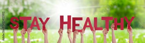 Photography People Hands Holding Colorful English Word Stay Healthy