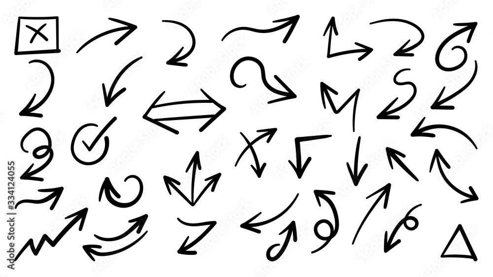 Hand drawn arrow vector icons set. sketch arrow design for business plan and education and marketing. Hand drawn arrow vector icons set. sketch arrow design for business plan and education and marketing.