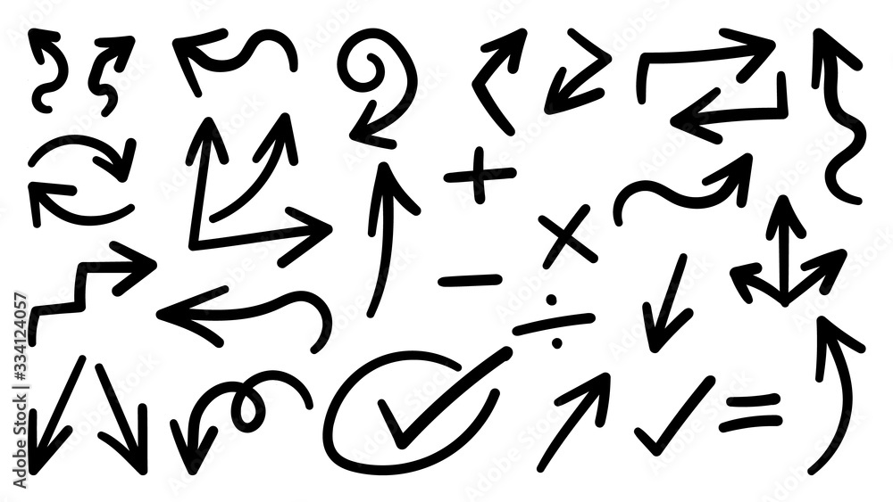 Hand drawn arrow vector icons set. sketch arrow design for business plan and education and marketing. Hand drawn arrow vector icons set. sketch arrow design for business plan and education and marketing.