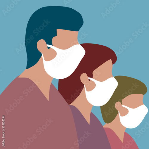 Father mother and daughter are wearing facemask