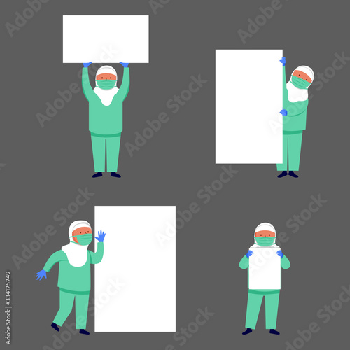 Female Medical Officer Bring Blank Board Character Set