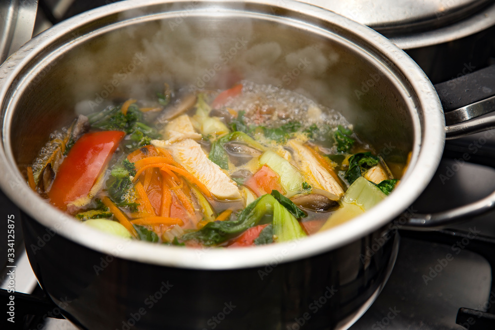 Chinese soup in a hot pot