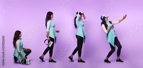 Fototapeta Naklejka Na Ścianę i Meble -  Woman wearing virtual reality headset.