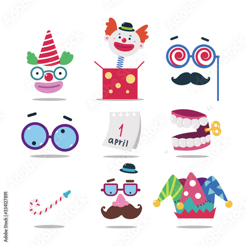 April fool day funny elements vector cartoon set isolated on a white background.