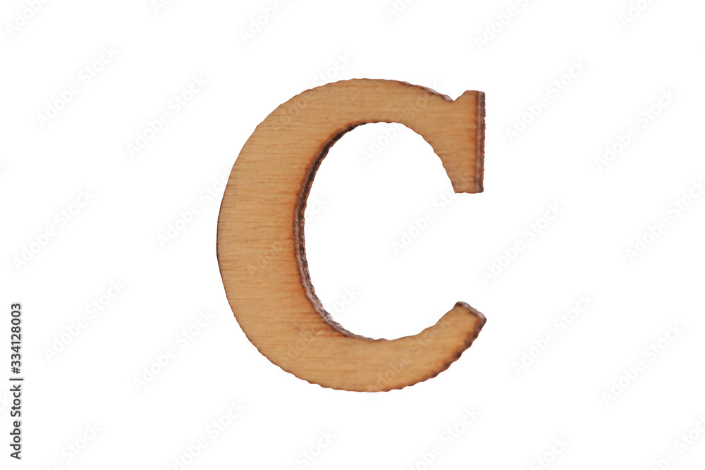 Wooden letter C isolated on white background. Close-up. Wooden letter C isolated on white background. Close-up.