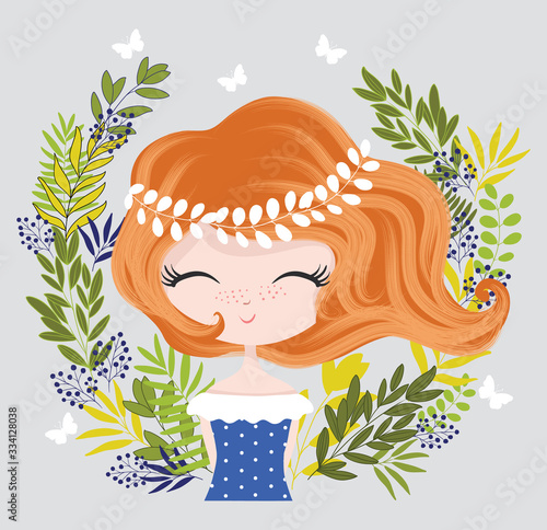 Cute girl illustration, fashion graphics for kids.