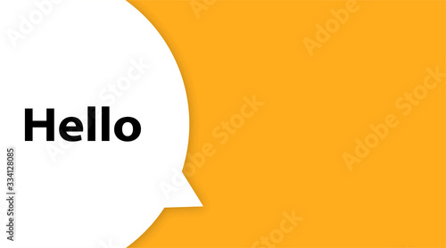 Speech bubble with text Hi. Hello. White bubble message hi in yellow background. Trendy banner, poster.