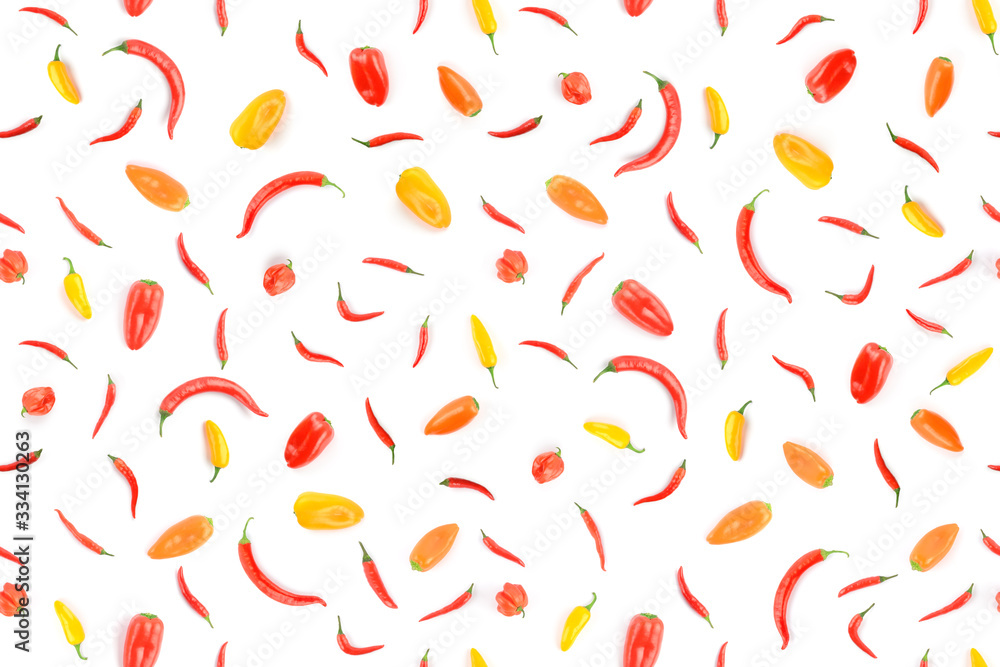 Seamless pattern of various varieties of pepper isolated on white Seamless pattern of various varieties of pepper isolated on white