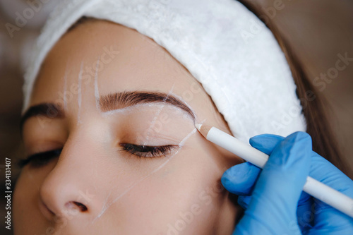 Canvas Print Brow marking and measuring before microblading