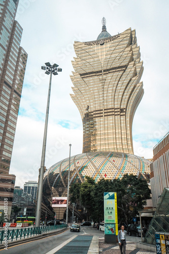 November 2017 Macau China. Grand Lisbon Casino: Landmark of Macau .  Grand Lisboa Macau is in the city center and connected to a shopping centre. Macau Tower and Senado Square are notable landmarks photo