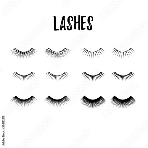 Eyelash collection. Thick and long lashes for mascara extension. Beauty logo. Vector icon
