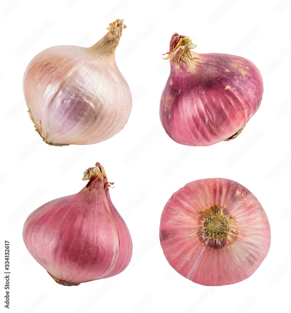 Fototapeta premium Red and yellow onions isolated on white. With clipping path. Collection.