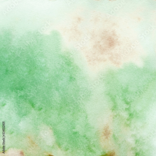 Watercolor background, art abstract green and brown, watercolor painting textured design on white paper background © mangpor2004