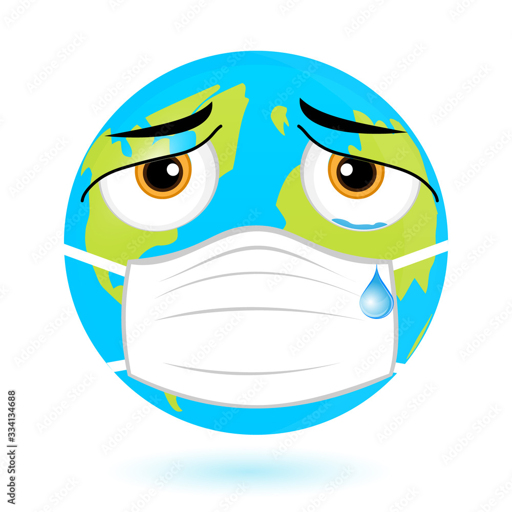 Planet Earth in a mask. The concept of the fight against coronavirus. Emoticon of the earth against the virus.Vector.