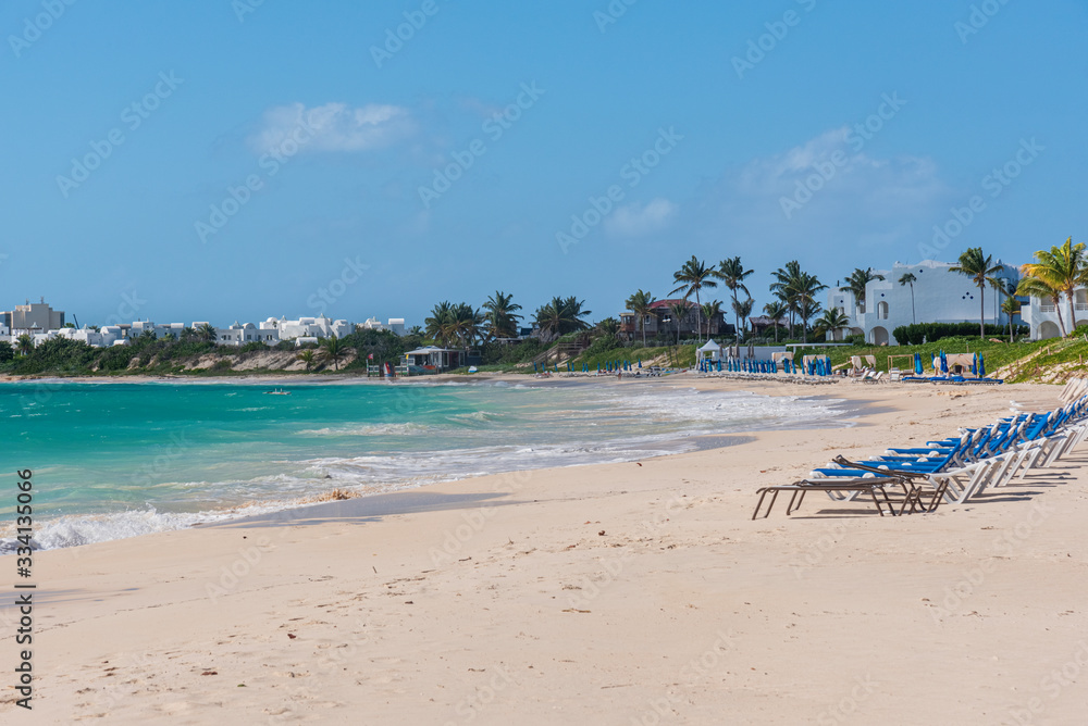 Sunbeds on a caribbean beach