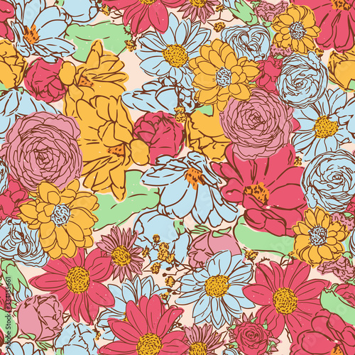 Contemporary hand-drawn floral seamless pattern in vector