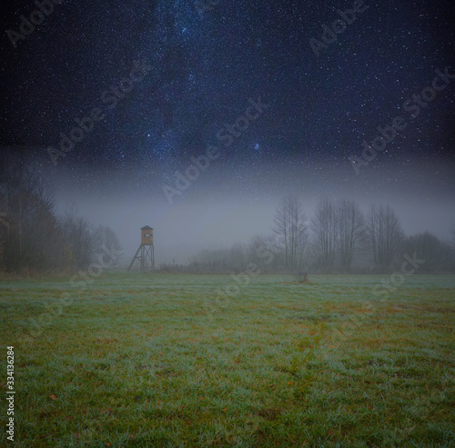Fototapeta Naklejka Na Ścianę i Meble -  Spooky night landscape with meadow