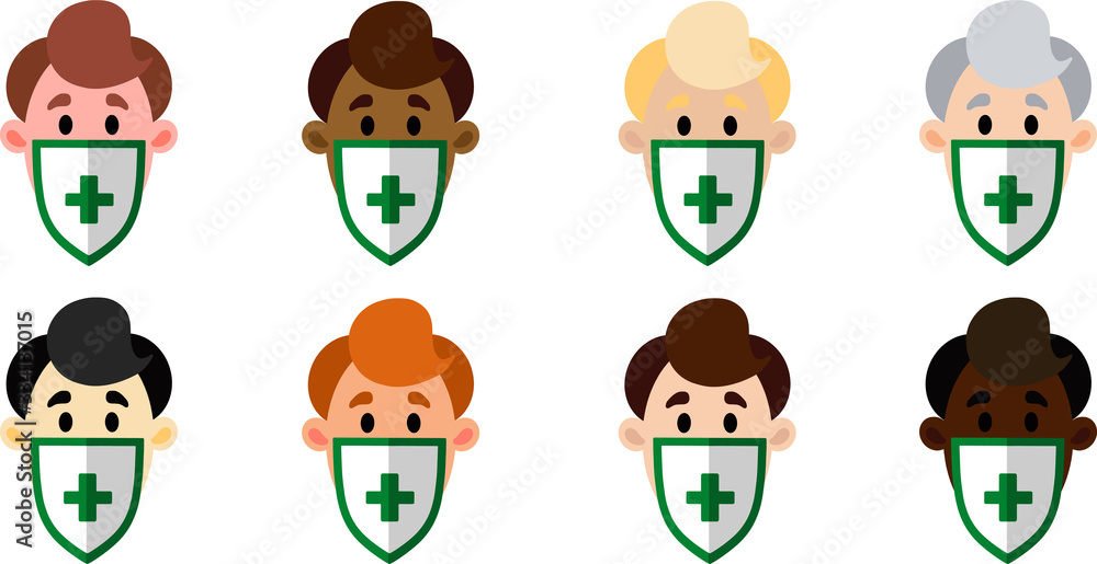 A set of men of different nationalities in medical masks. Vector illustration. People Icon Set A set of men of different nationalities in medical masks. Vector illustration. People Icon Set