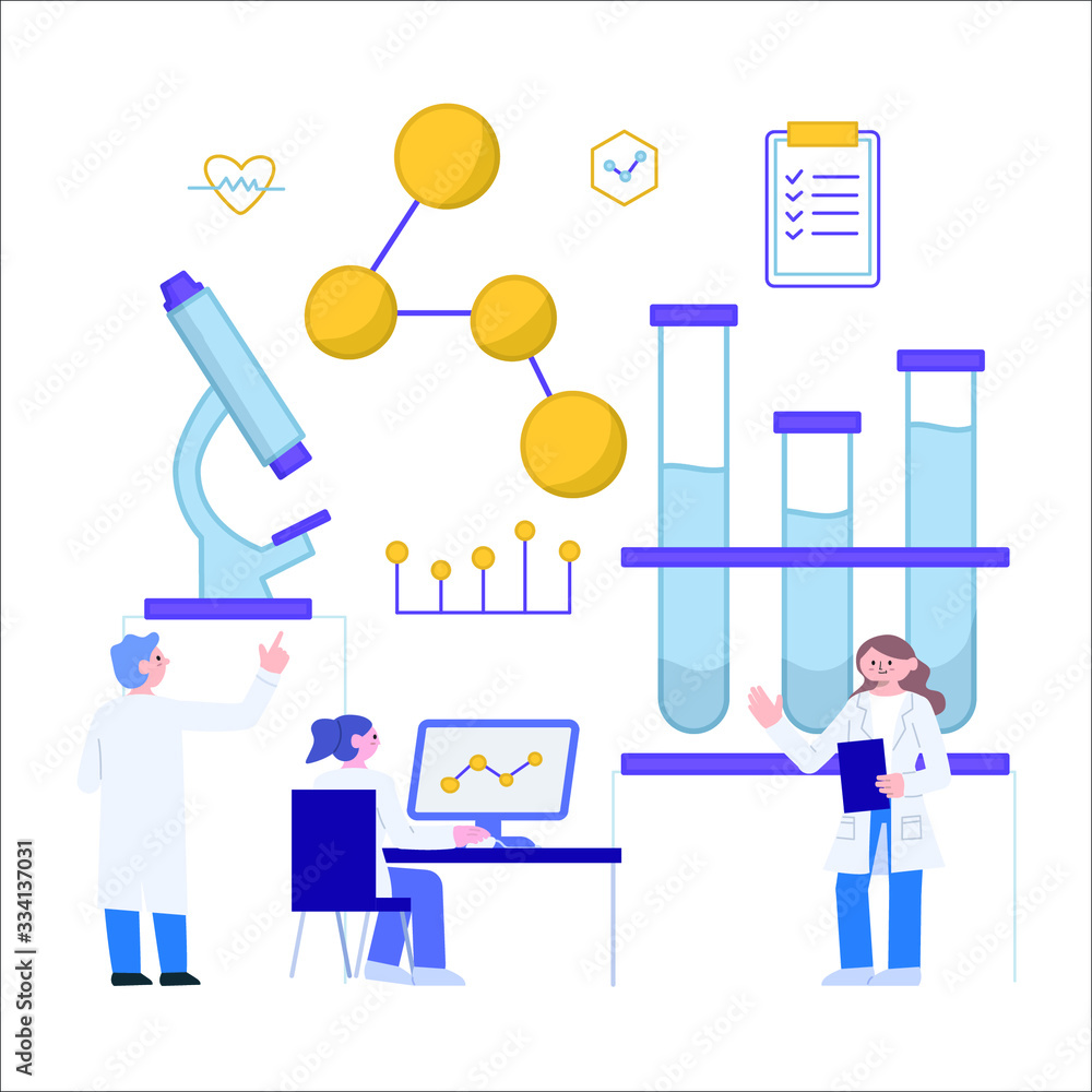 Vector Illustration Flat Style Medical Scientists Doing Research Analysis and Investigation Vector Illustration Flat Style Medical Scientists Doing Research Analysis and Investigation