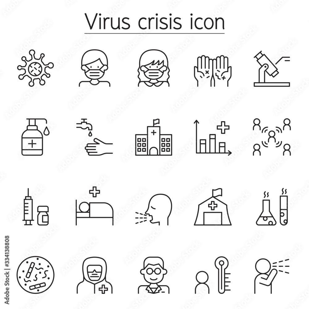 Virus crisis, corona virus, Covid-19 icons set in thin line style Stock ...