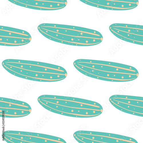 Cucumber seamless pattern on white background. Doodle cucumbers vegetable backdrop.